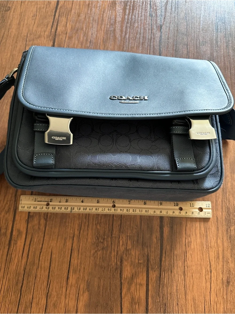 Coach Navy Blue Signature Canvas & Leather Messenger Bag - Coach